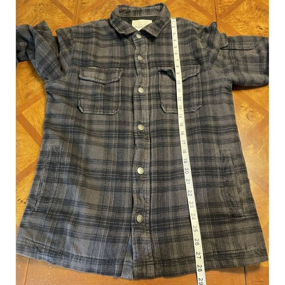 𝅺Fossil Flannel Shirt Utility Jacket Plaid Gray Shacket Size M Medium Pockets - Picture 8 of 9